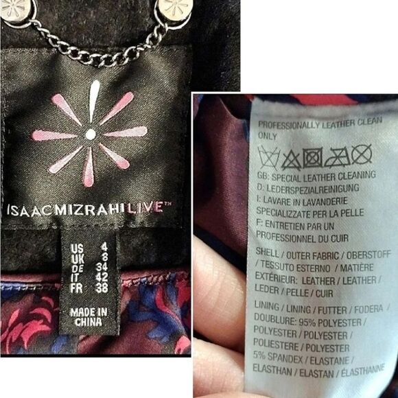 Isaac Mizrahi Black Leather Diagonal Zip Fitted Moto Grunge Jacket Size 4 - Picture 12 of 16